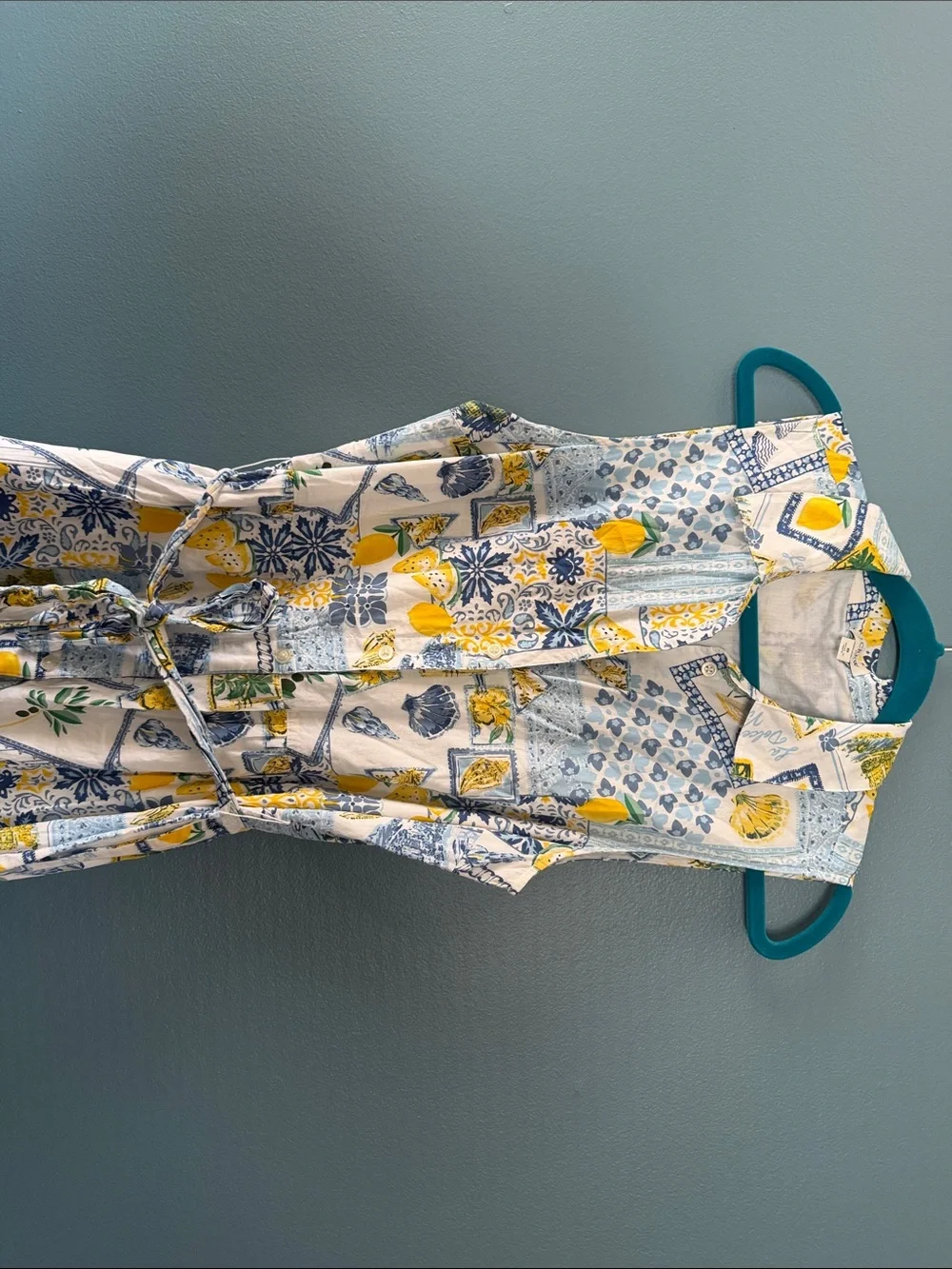 J. Crew Sleeveless Tile & Lemon Maxi Dress - Yellow & Blue - Picture 3 of 5